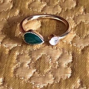 Gold/Green Onyx Open Teardrop Ring, Size 7